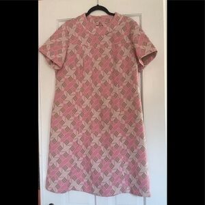 Sear’s Fashions 1960’s Vintage Pink and Tan Diamond Patterned Swing Dress